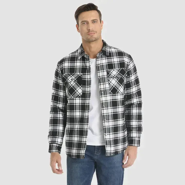 Men's Flannel Shirt Jacket Long Sleeve Quilted Lined Plaid Coat Button Down Thick Outwear for Winter