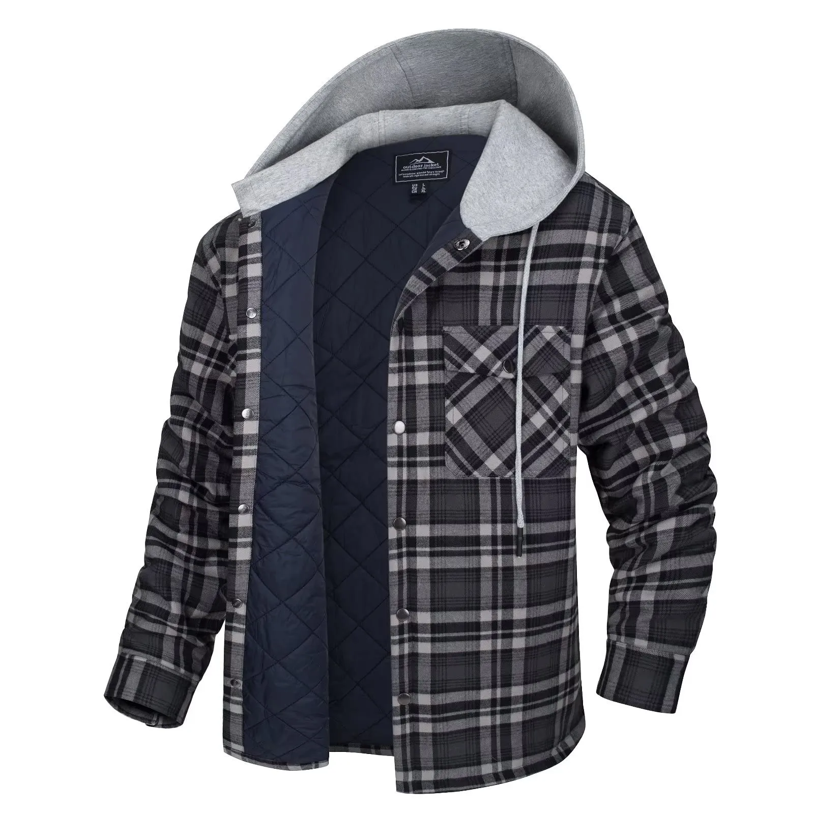 Mens Long Sleeve Quilted Lined Plaid Coat