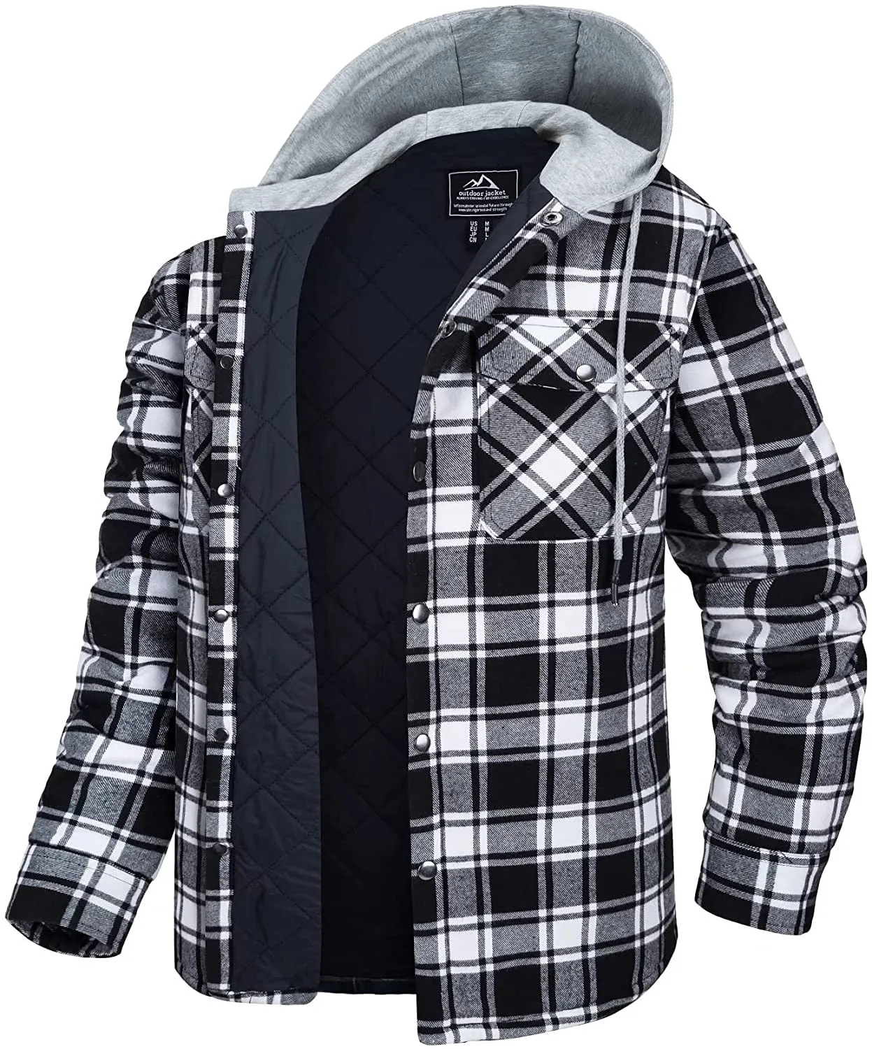 Mens Long Sleeve Quilted Lined Plaid Coat