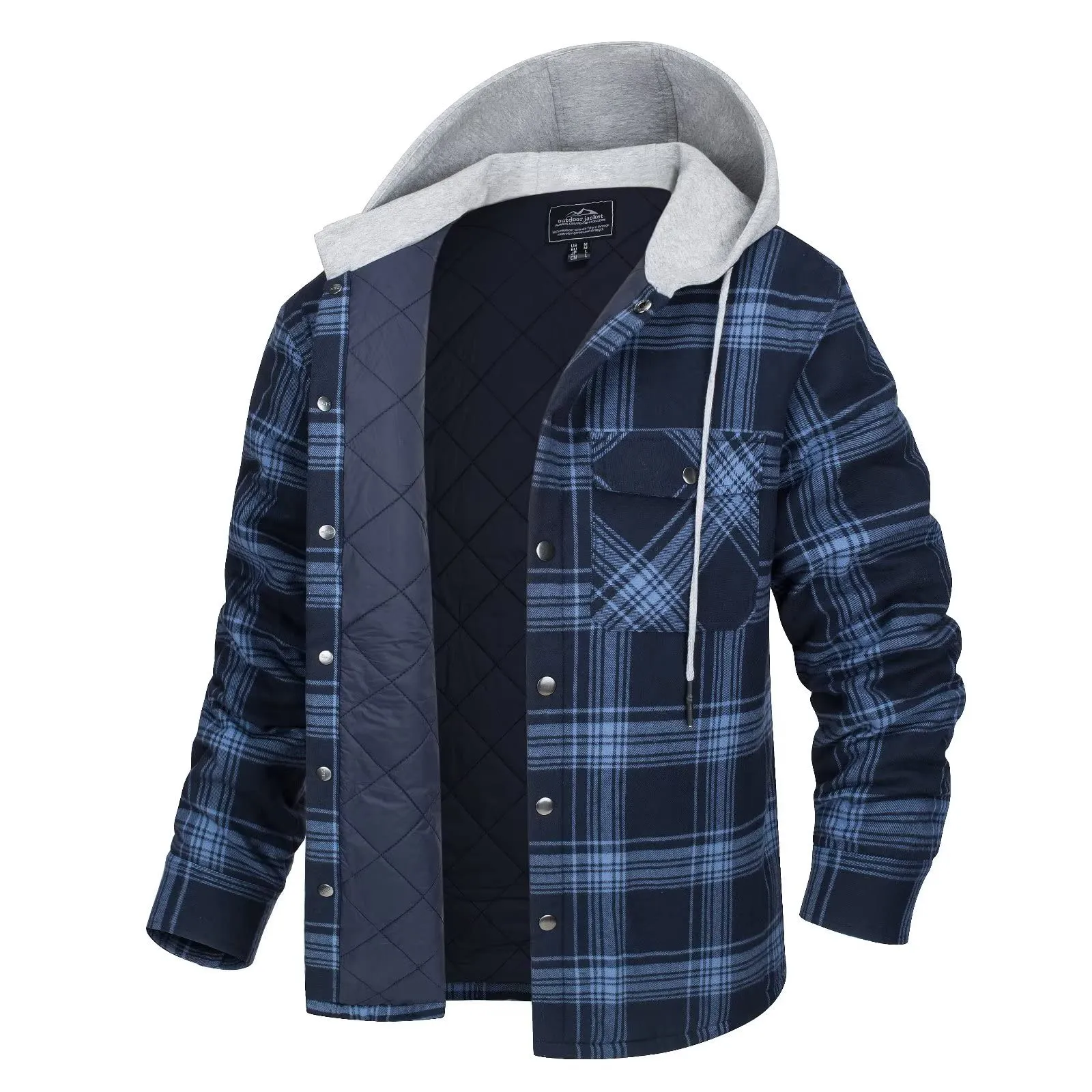 Mens Long Sleeve Quilted Lined Plaid Coat