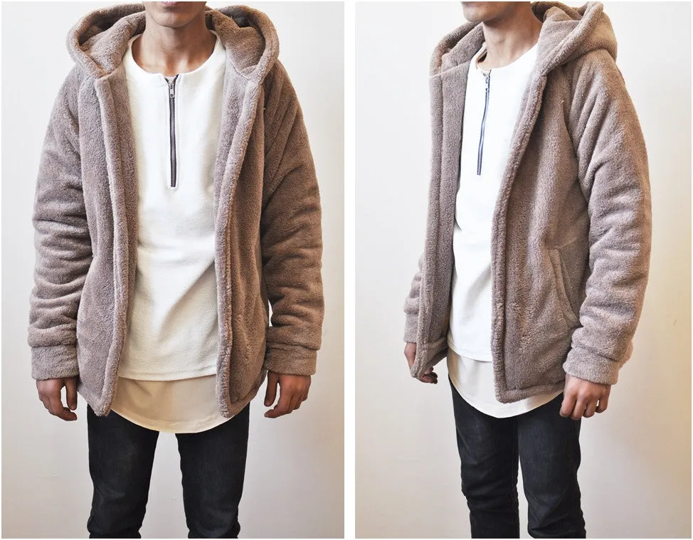 Men's Oversized Sherpa Anorak BoxyFit Side Slit Ivory Raf Bubble Furry Hoodie Warm Sherling Hoodie Winter / Pullover Supreme Yeezy Lining