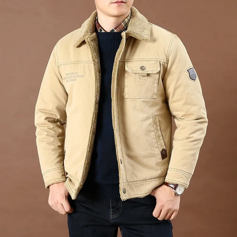 Men's Winter Faux Fur Lining Cotton Coat Casual Military Jacket | 3166