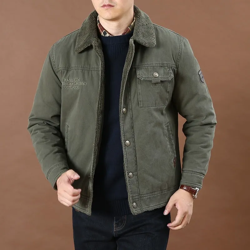 Men's Winter Faux Fur Lining Cotton Coat Casual Military Jacket | 3166