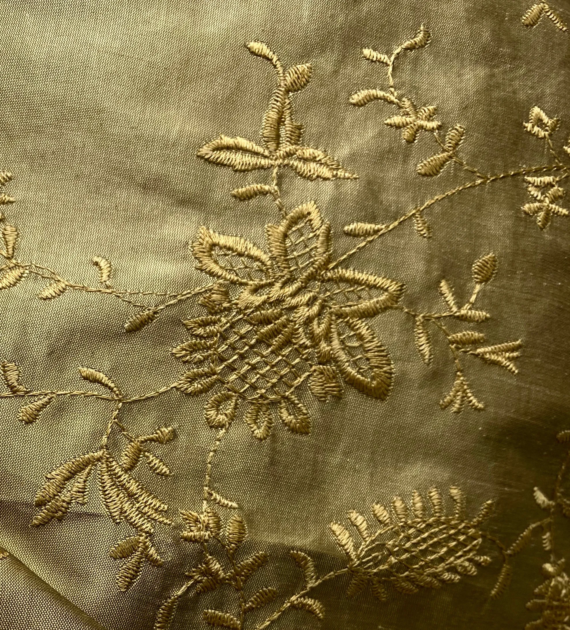 NEW Lady Aster 100% Silk Dupioni Embroidered Floral Fabric - Gold