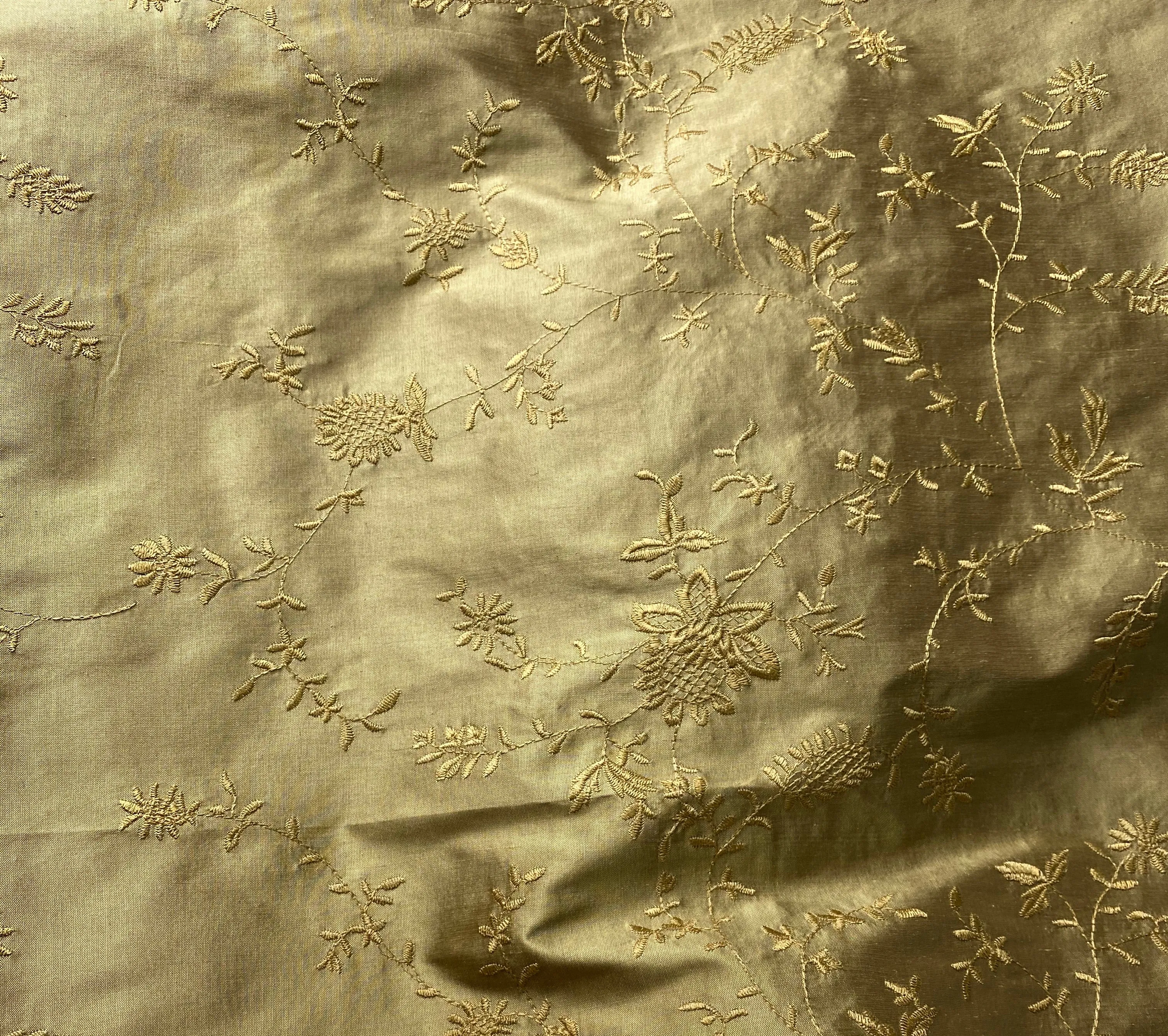 NEW Lady Aster 100% Silk Dupioni Embroidered Floral Fabric - Gold