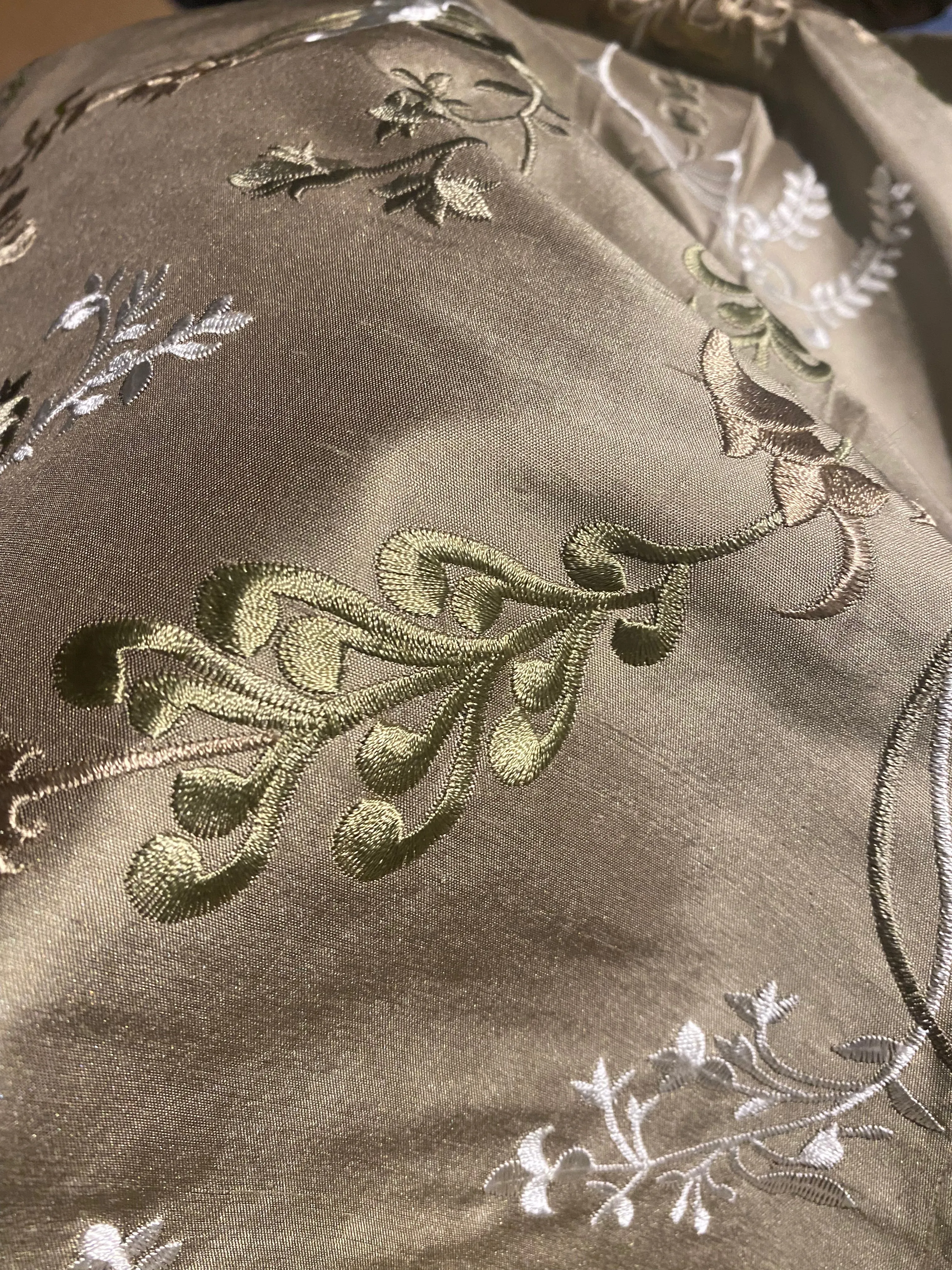 NEW Lady Astro 100% Silk Dupioni Embroidered Fabric - Grey SB_3_13