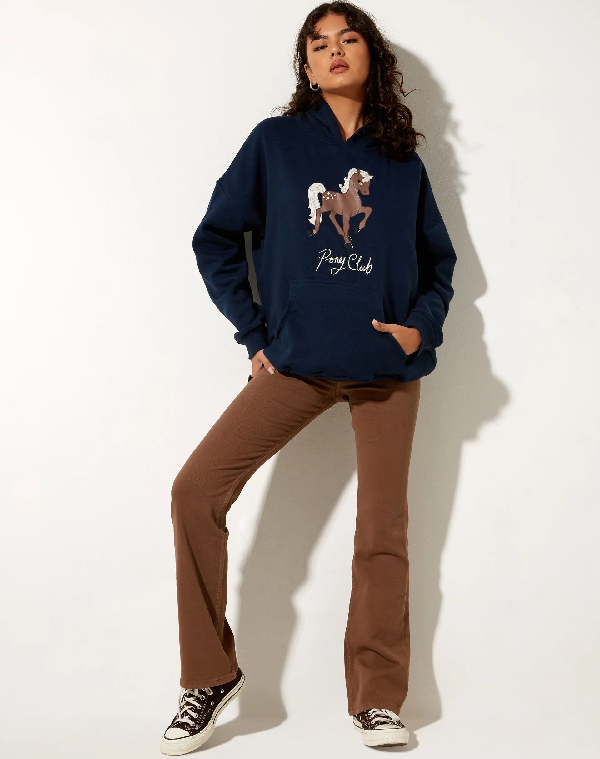 Oversize Hoodie in Navy Pony Club Mix Embro