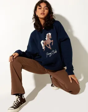 Oversize Hoodie in Navy Pony Club Mix Embro