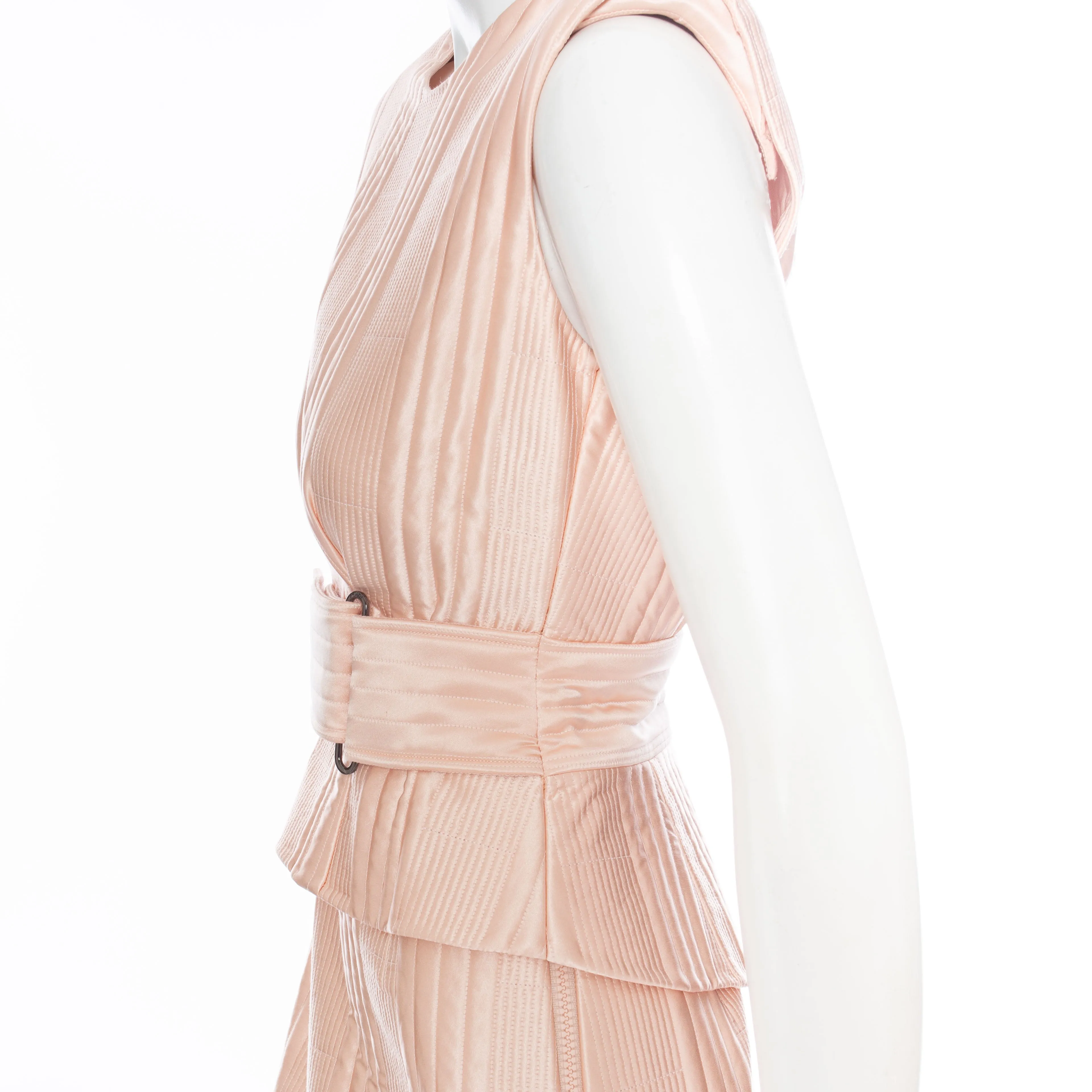 Pink Silk Quilted Peplum Dress