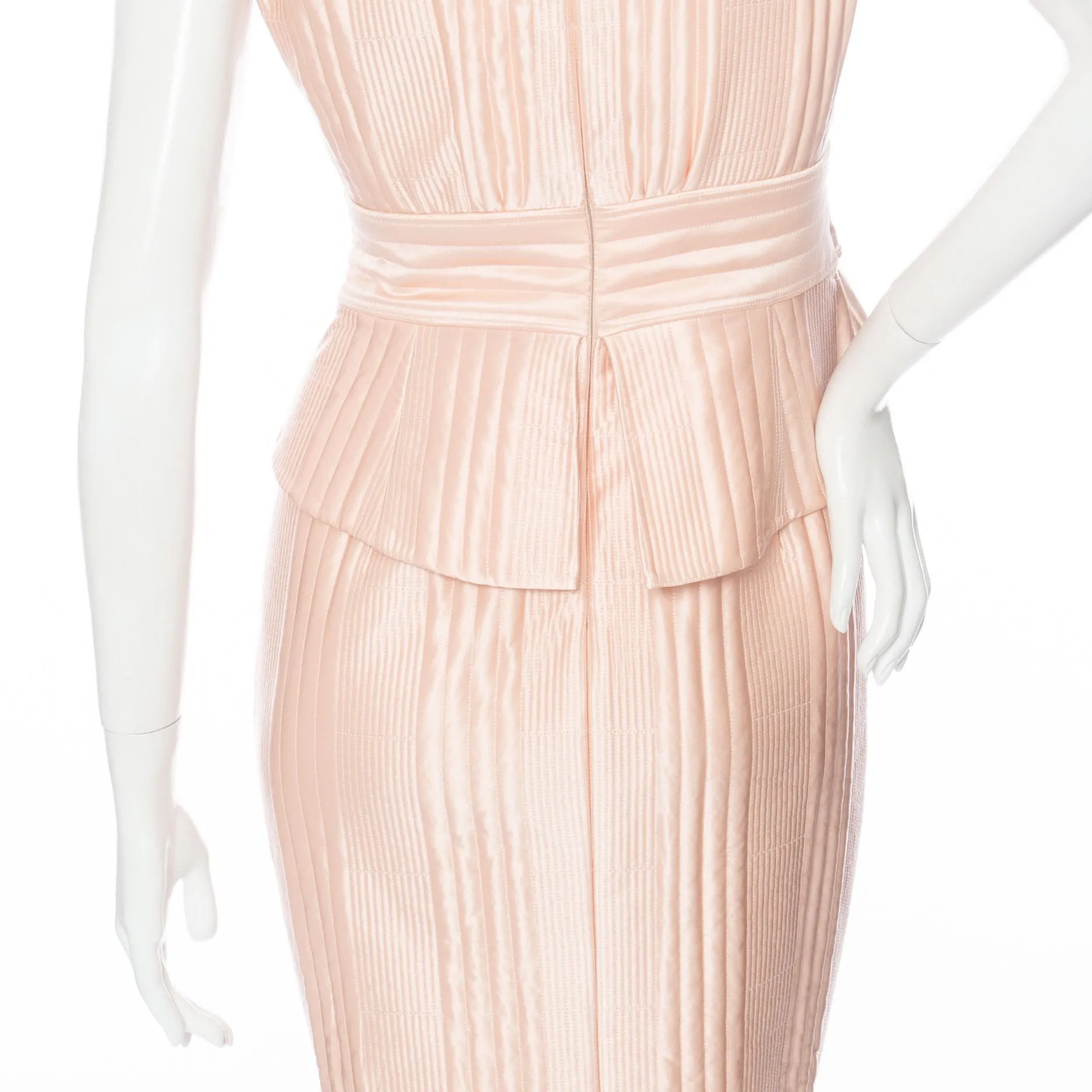 Pink Silk Quilted Peplum Dress