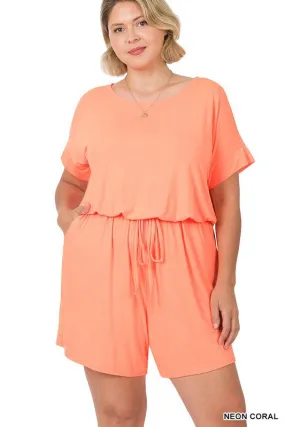 Plus Romper with Elastic Waist & Back