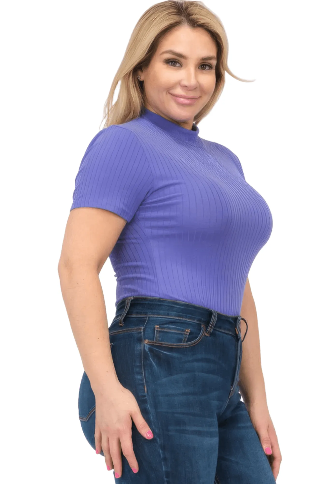 Plus Size Ribbed Short Sleeve Bodysuit