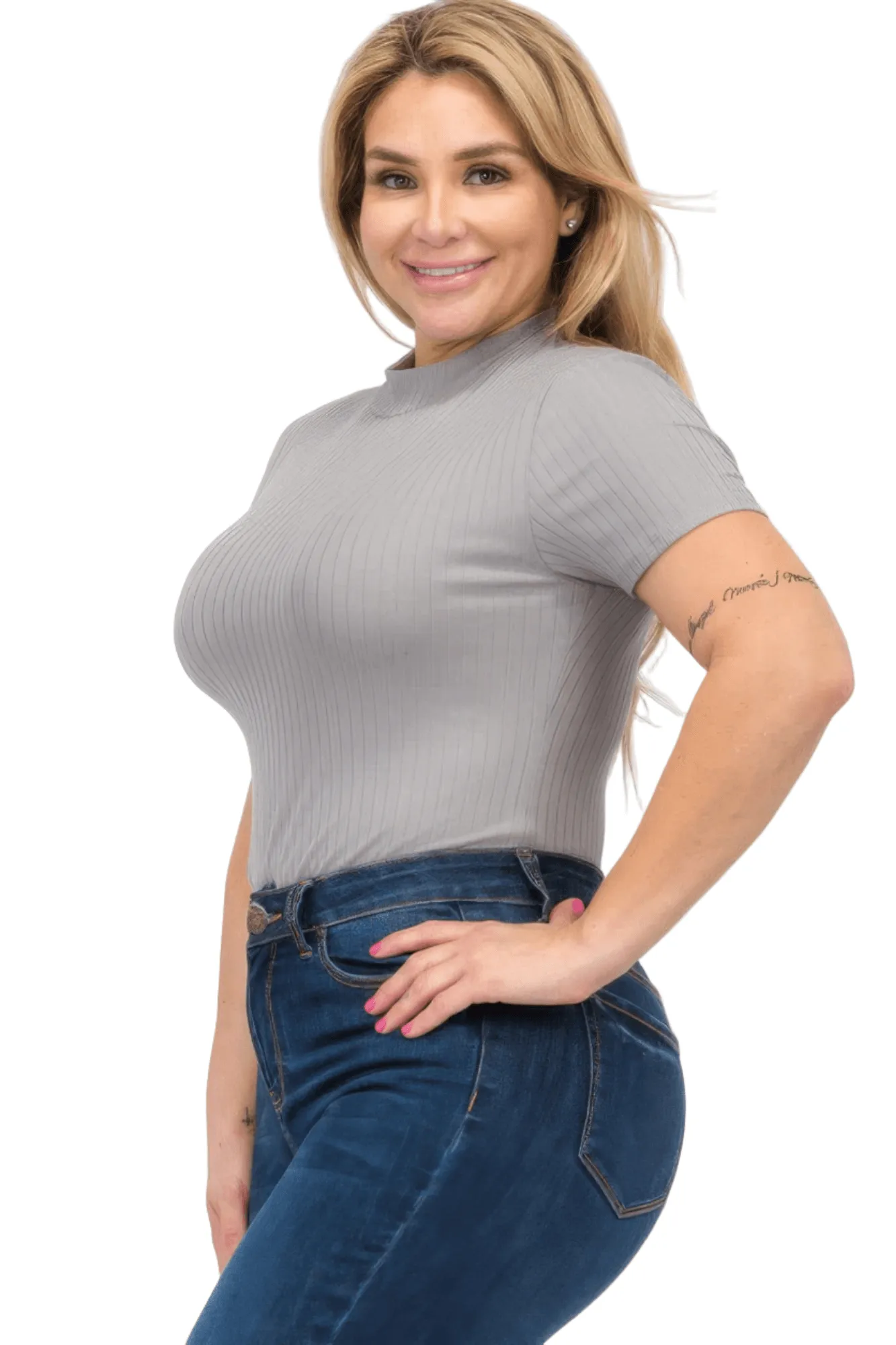 Plus Size Ribbed Short Sleeve Bodysuit