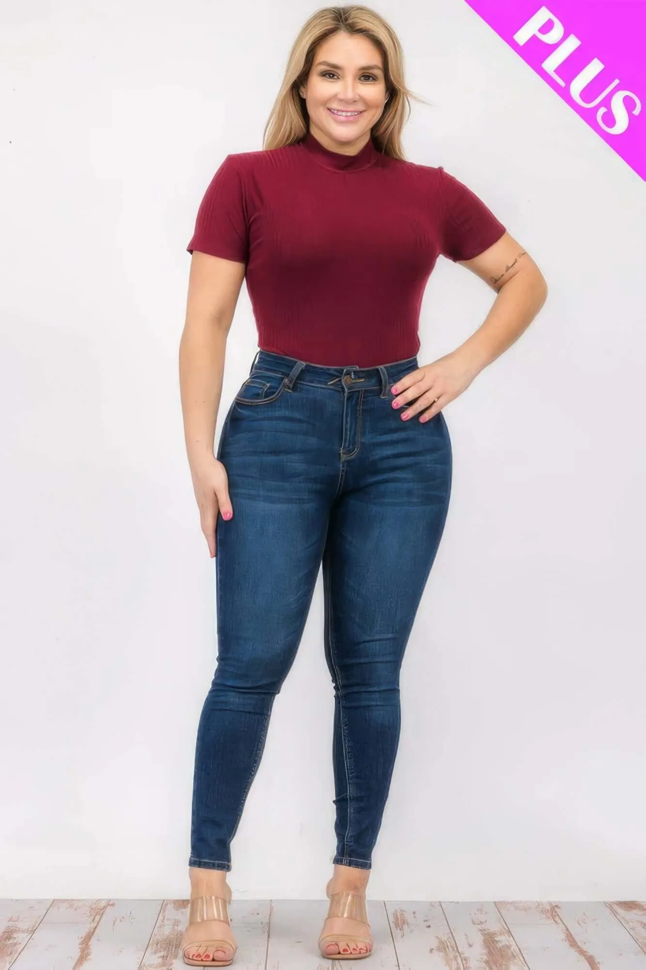 Plus Size Ribbed Short Sleeve Bodysuit