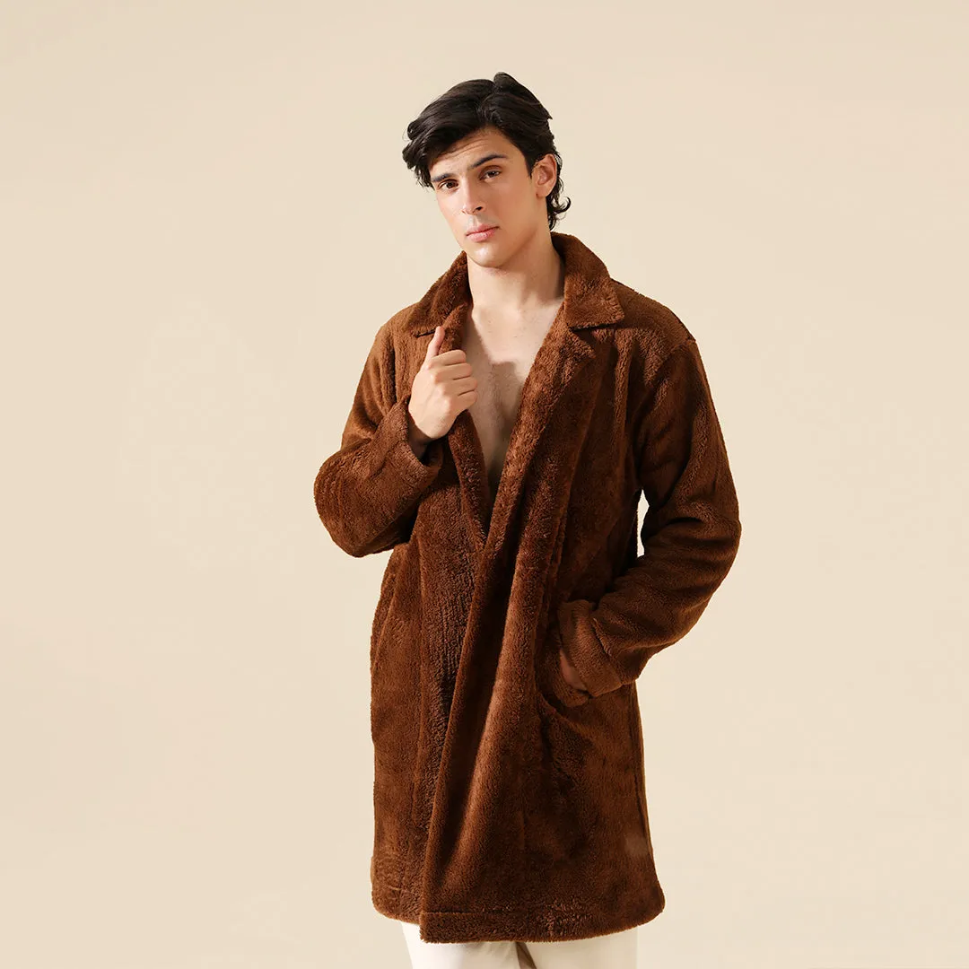 Plush Comfort Long Fur Unisex Coat - Brown