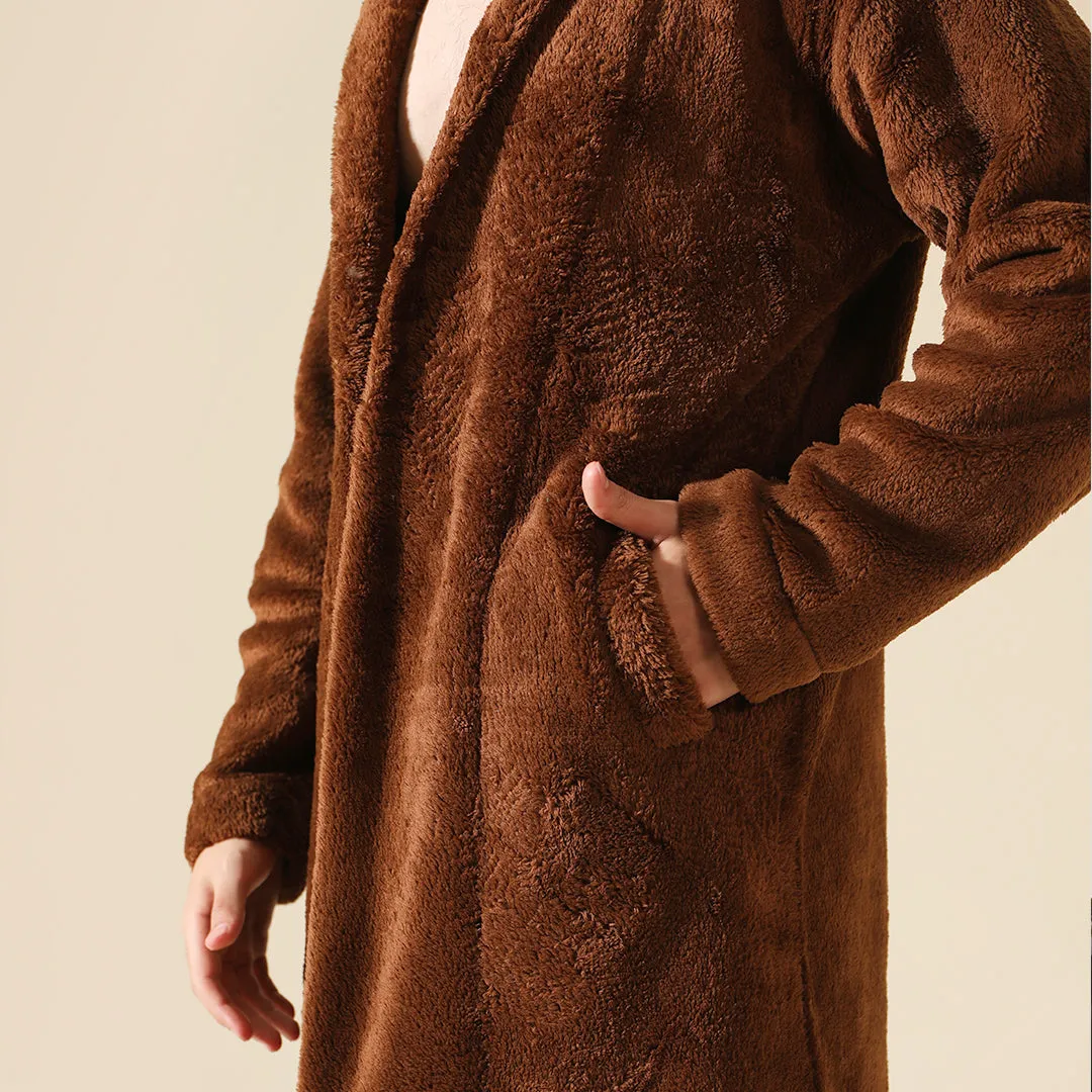 Plush Comfort Long Fur Unisex Coat - Brown