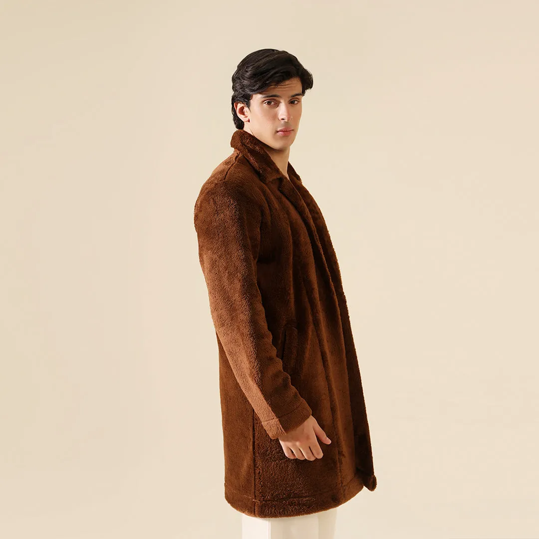 Plush Comfort Long Fur Unisex Coat - Brown