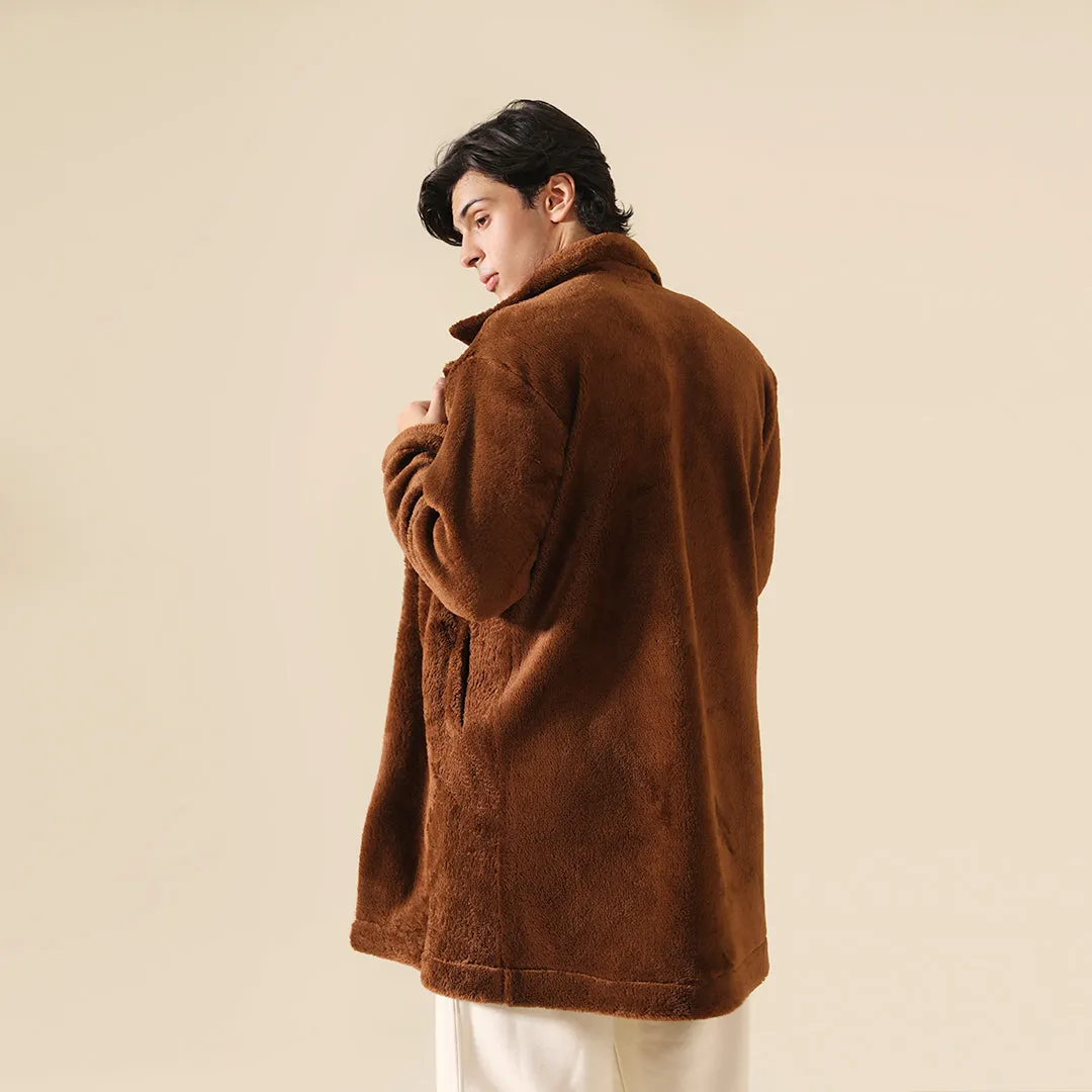 Plush Comfort Long Fur Unisex Coat - Brown