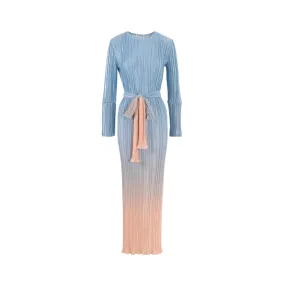 Pre Order:  Lace Up Pleated Long Sleeved Elastic Gradient Dress