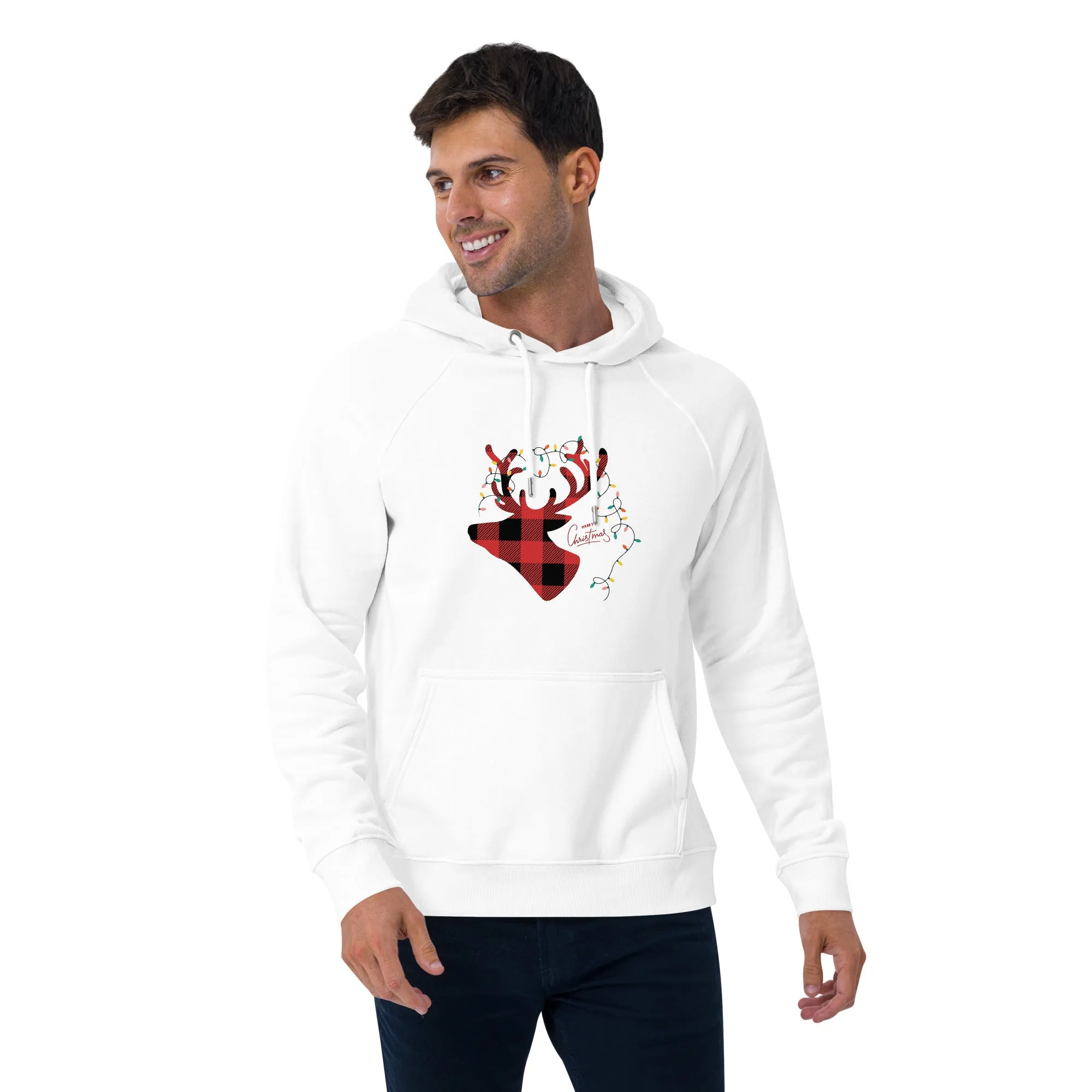 Reindeer Lights Graphics Men Eco Raglan Hoodie