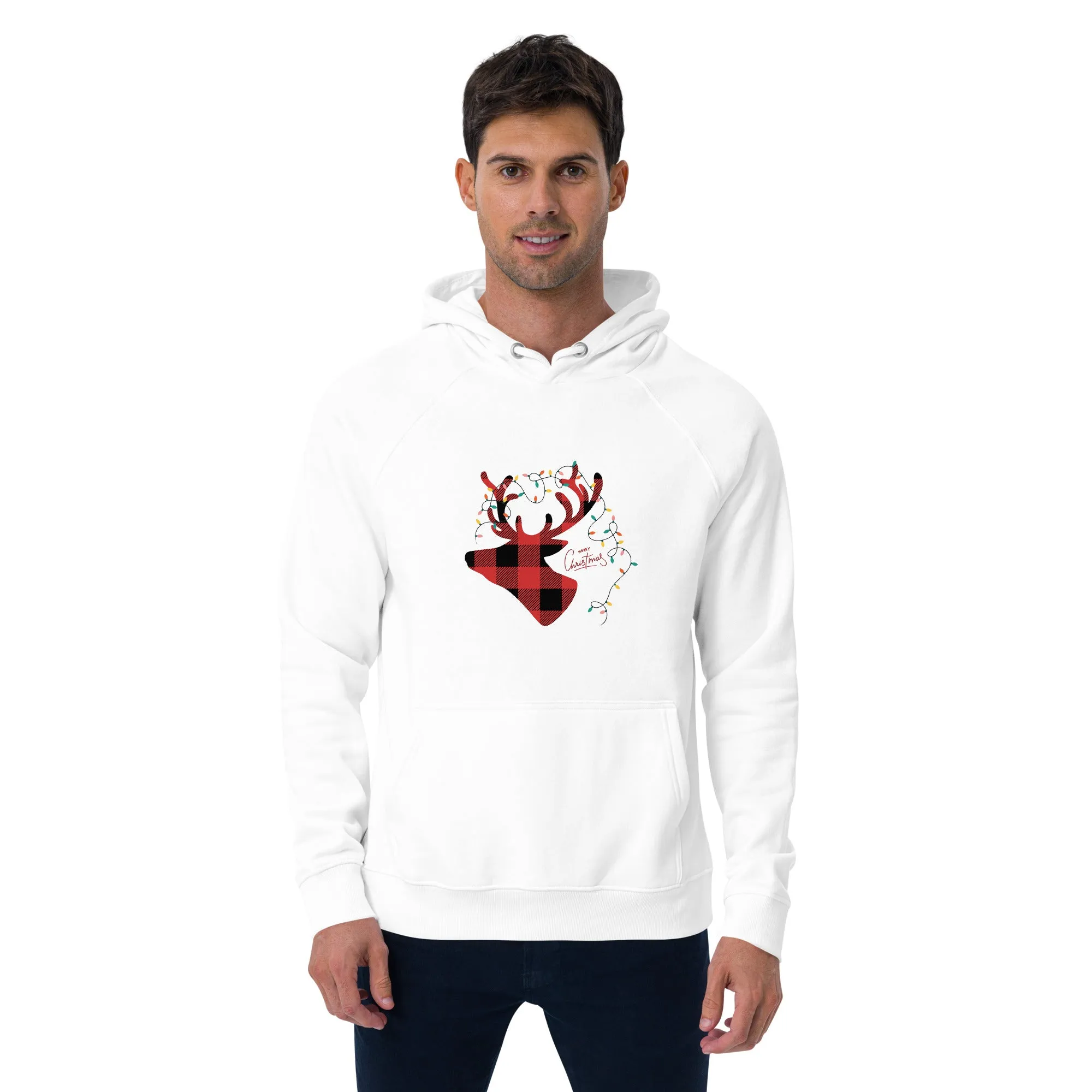 Reindeer Lights Graphics Men Eco Raglan Hoodie