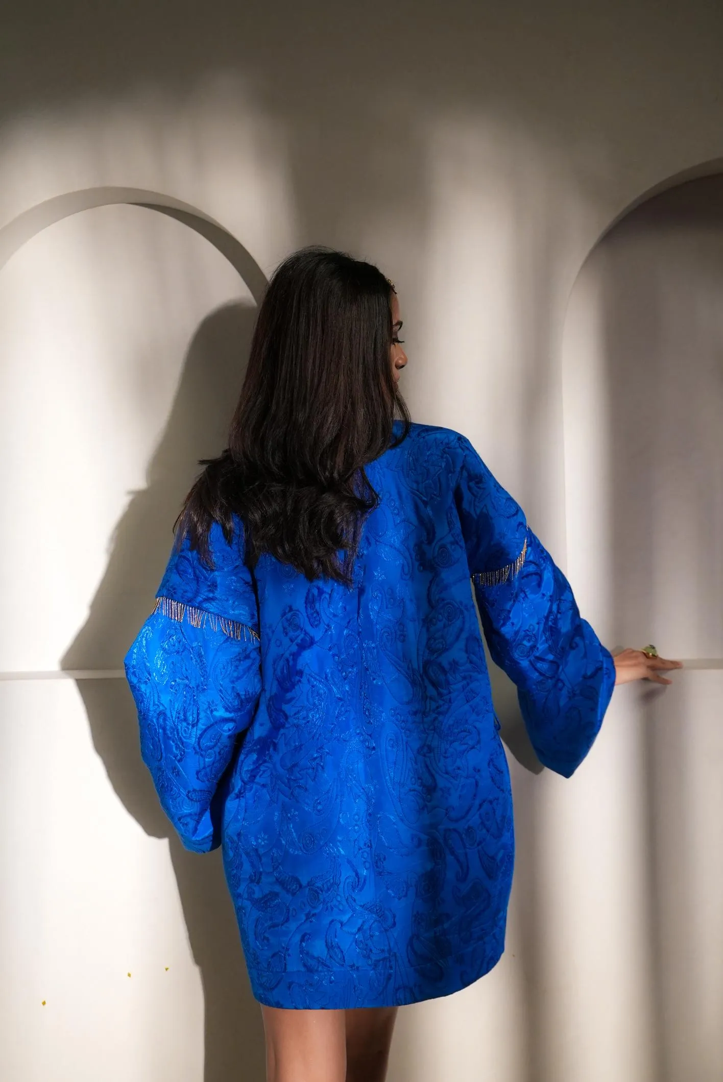 SAPPHIRE BLUE QUILTED LUX ROBE DRESS