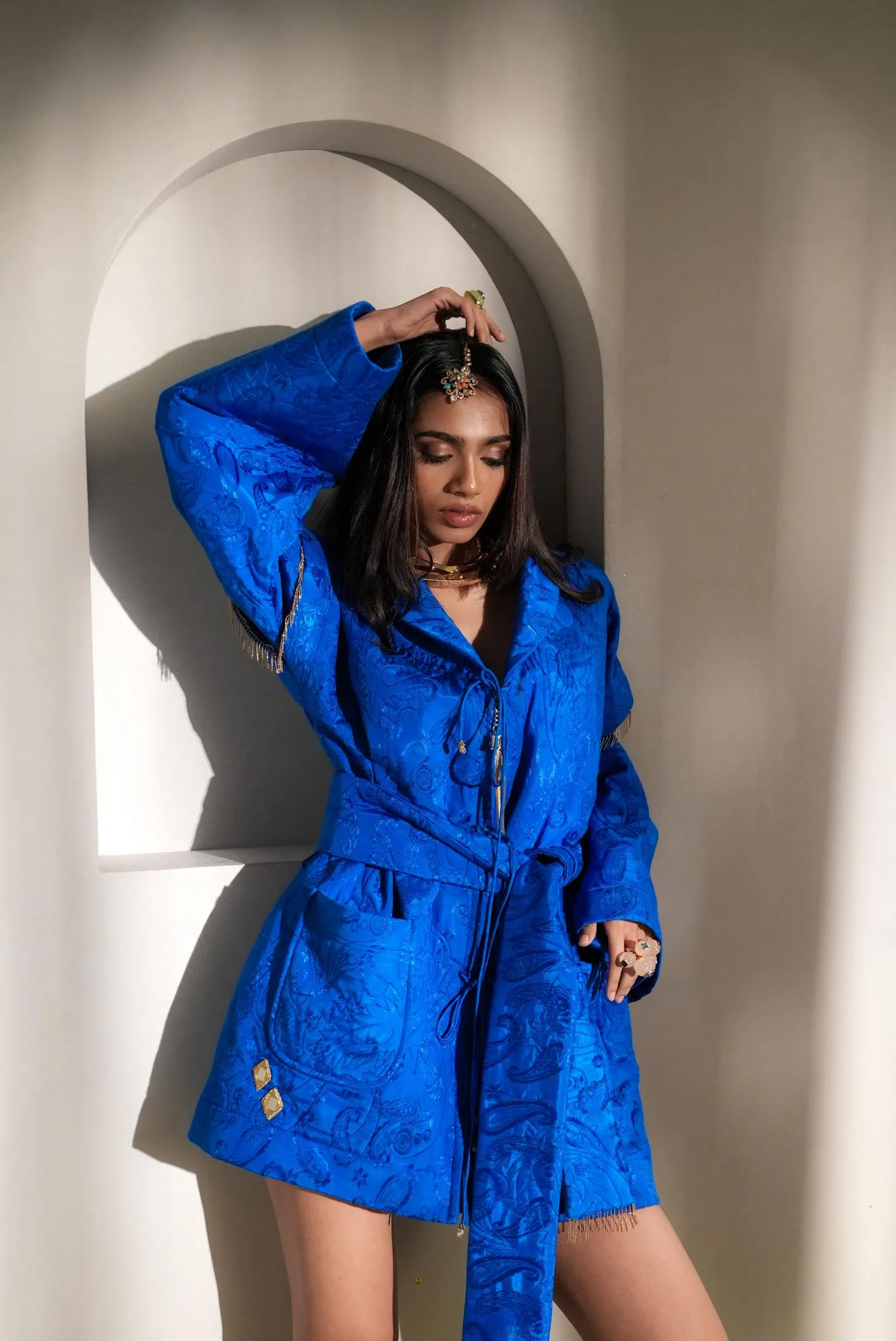 SAPPHIRE BLUE QUILTED LUX ROBE DRESS