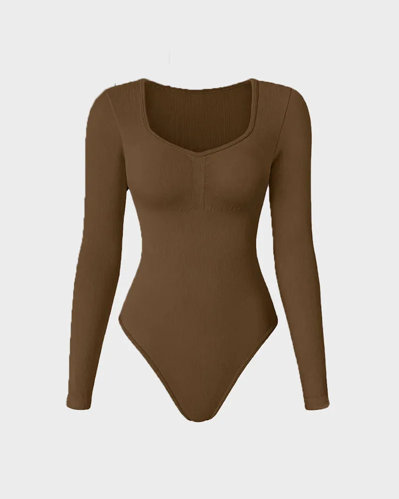 Seamless Long Sleeve V-Neck Sculpting Bodysuit