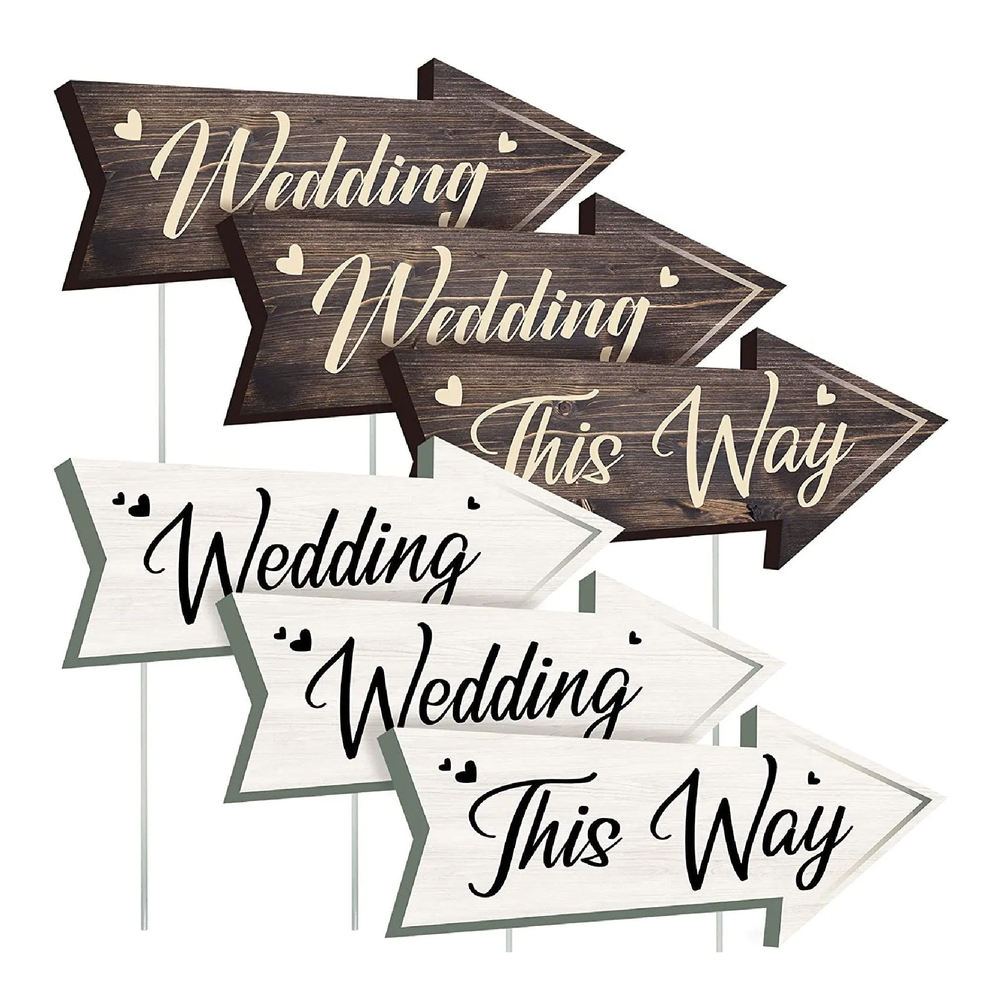 Set of 6 Directional Signs For Weddings | Double-Sided Printing | Directional Arrow Sign For Weddings | Outdoor Lawn Decoration