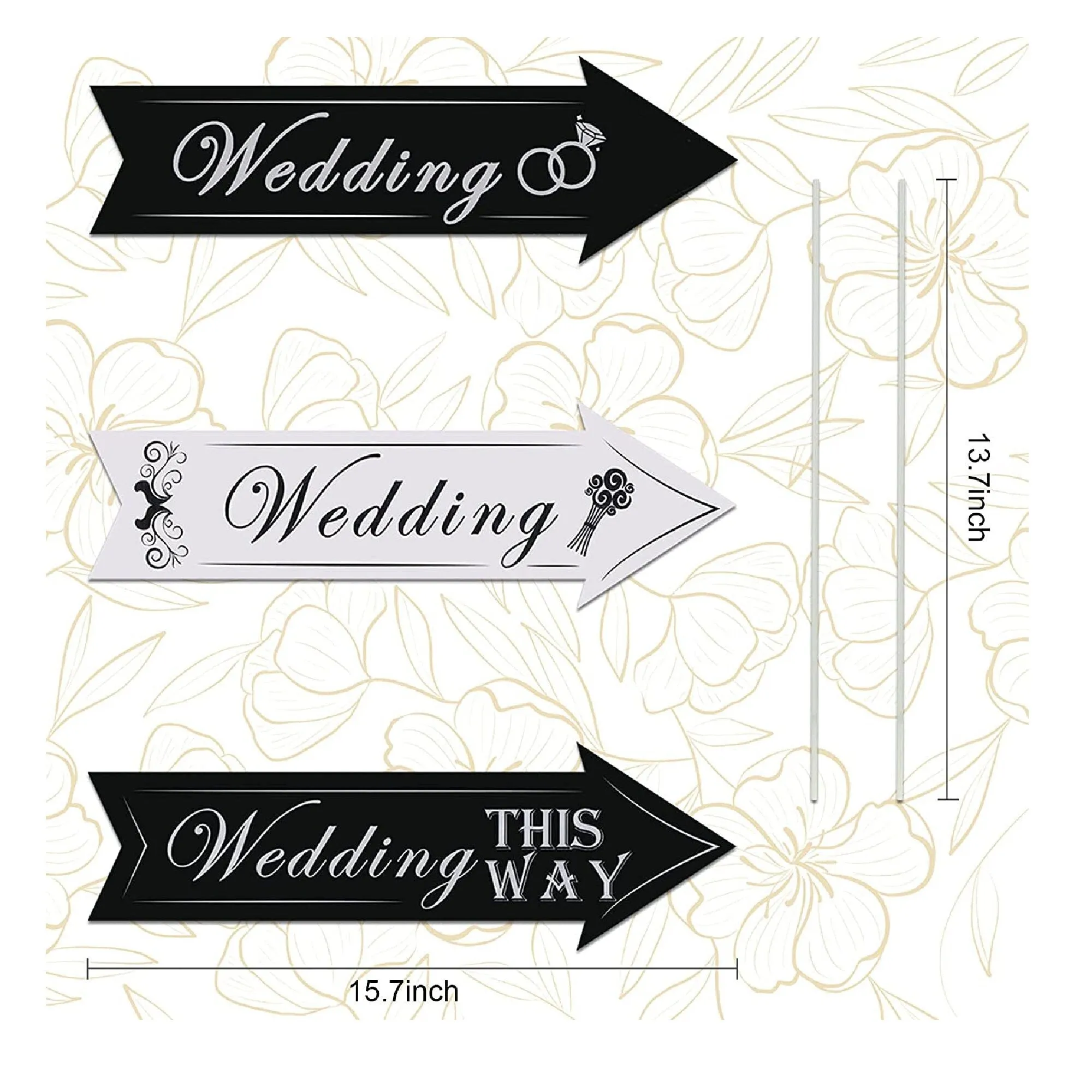 Set of 6 Directional Signs For Weddings | Double-Sided Printing | Directional Arrow Sign For Weddings | Outdoor Lawn Decoration