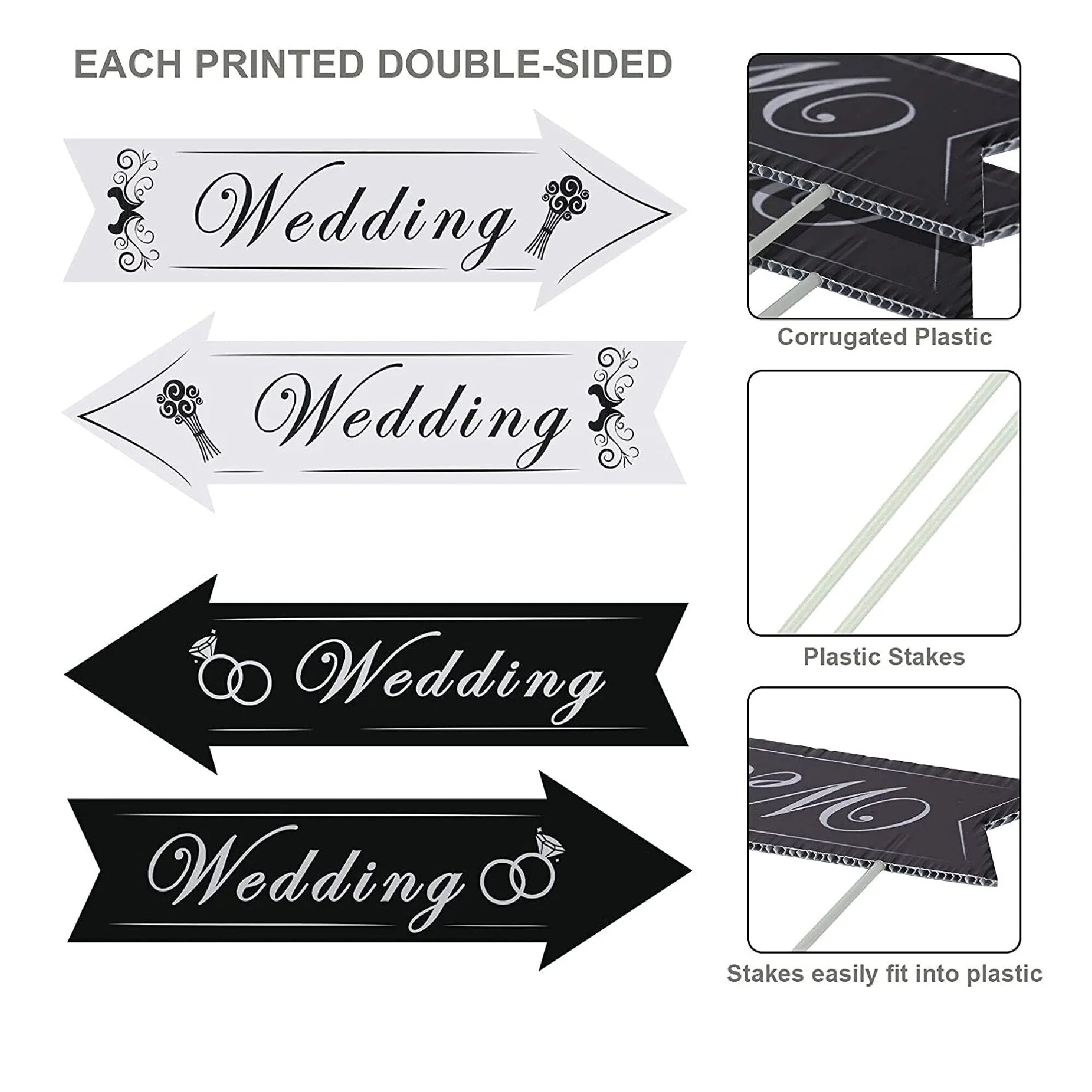 Set of 6 Directional Signs For Weddings | Double-Sided Printing | Directional Arrow Sign For Weddings | Outdoor Lawn Decoration