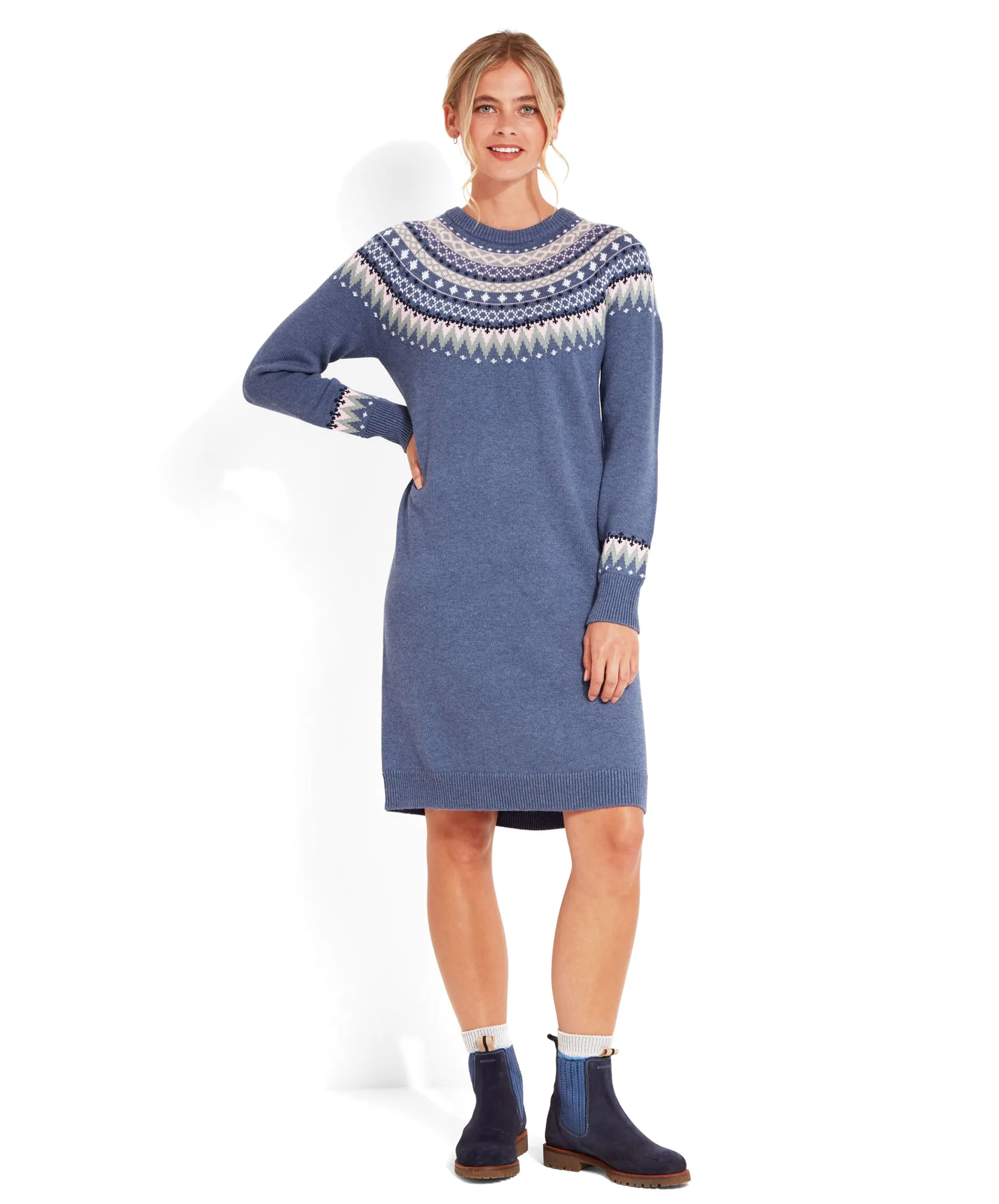 Shetland Fairisle Dress - Slate Blue Fairisle