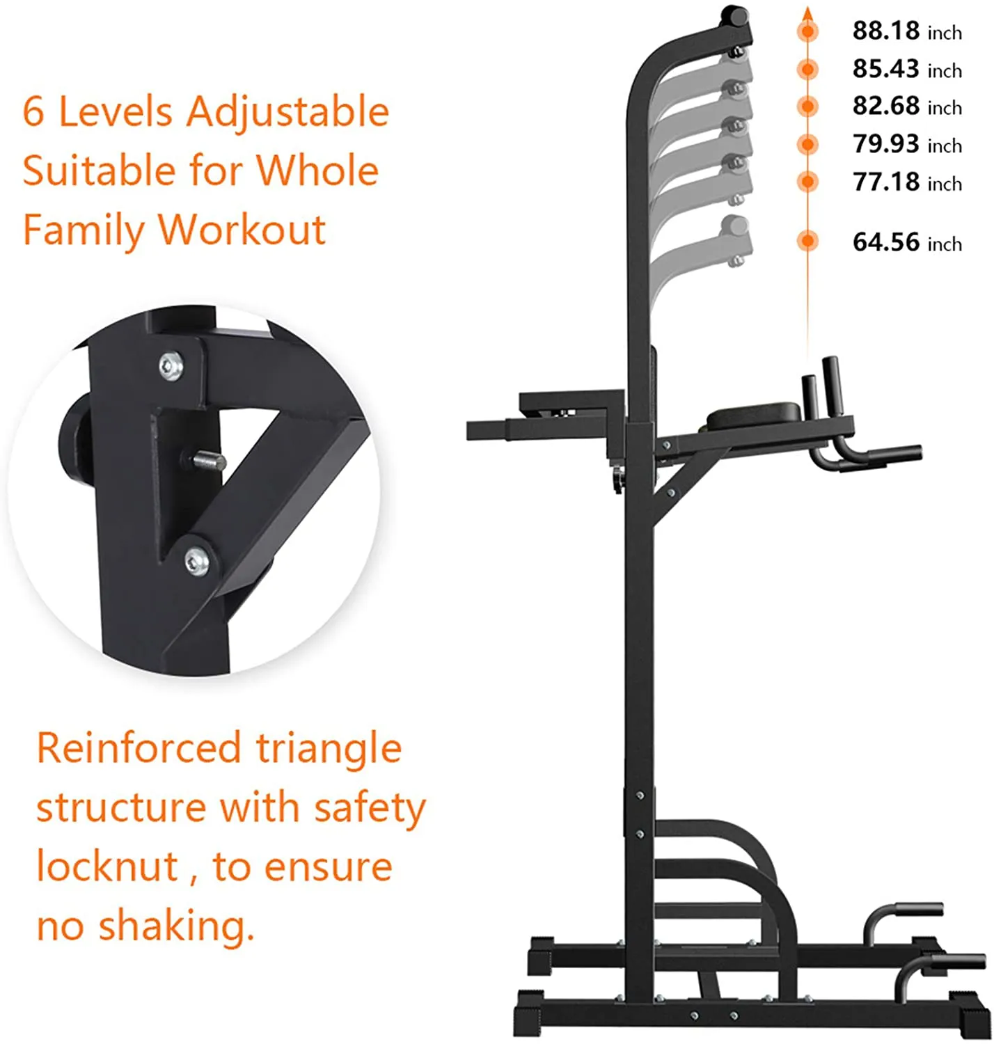 Sportsroyals Power Tower Dip Station Pull Up Bar for Home Gym Strength Training Workout Equipment, 400LBS.