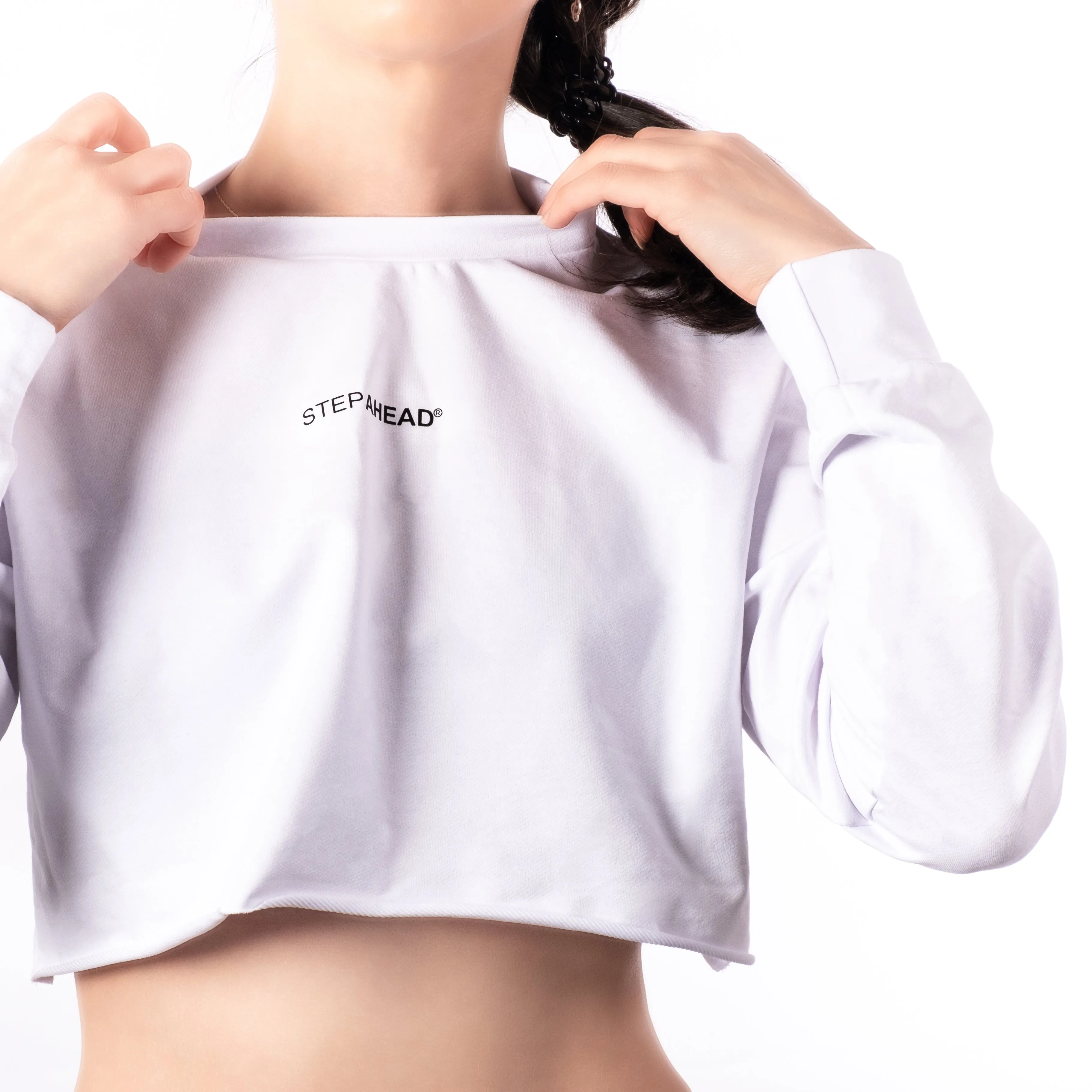 Step Ahead Pullover Crop White Sweatshirt