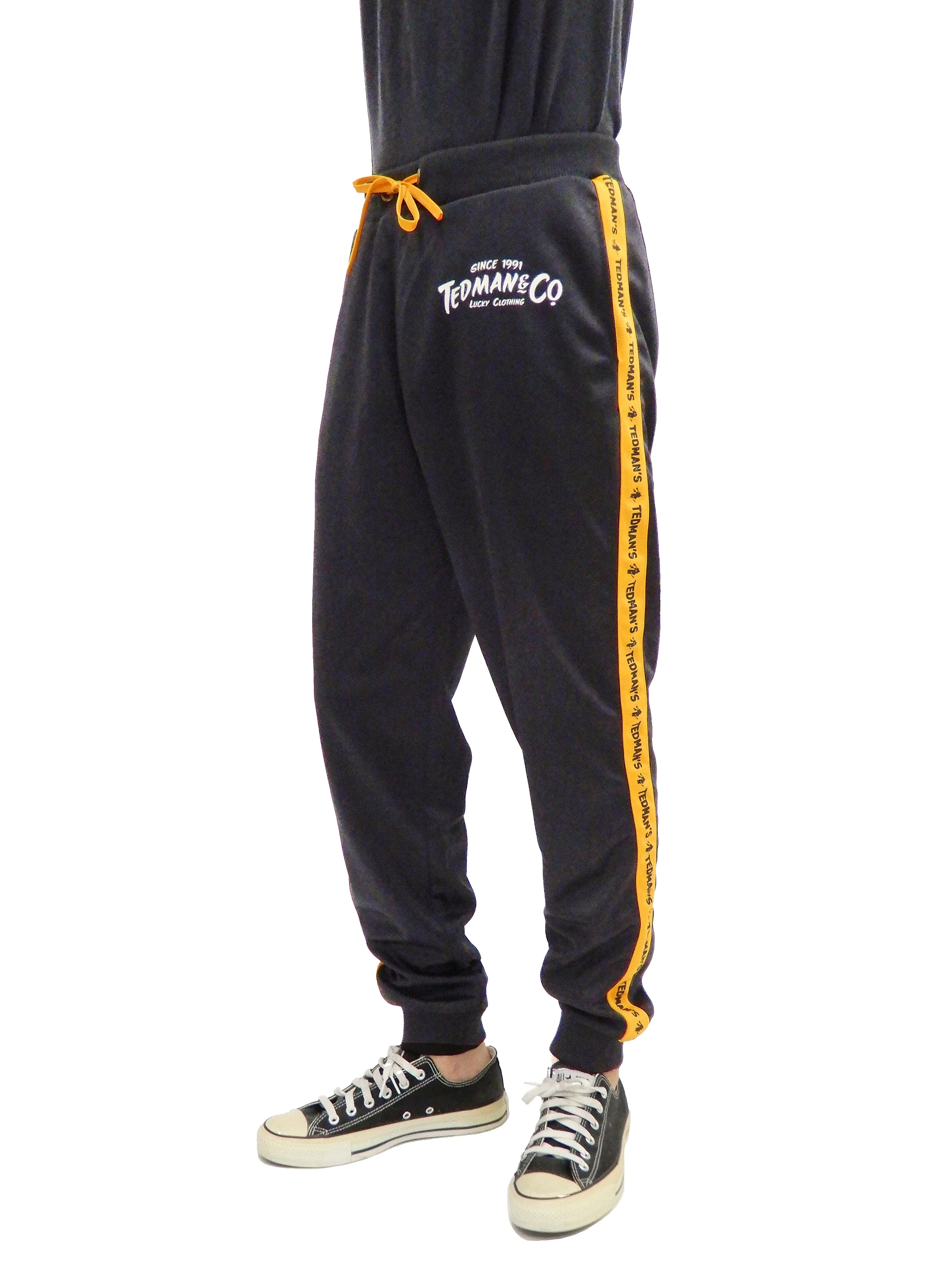 Tedman Men's Casual Tricot Tracksuit 2-piece Set with Lucky Devil Graphic TJSET-100 Black