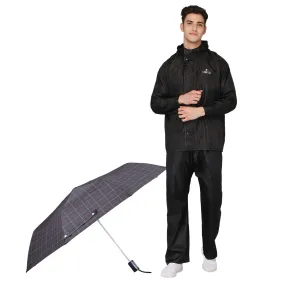 THE CLOWNFISH Polyester Combo Of Standard Length Rain Coat For Men Waterproof Polyester (Black 2Xl) Umbrella 3 Fold Waterproof Pongee (Checks Design- Dark Pink)