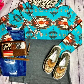 The Crossfire Turquoise Aztec Top