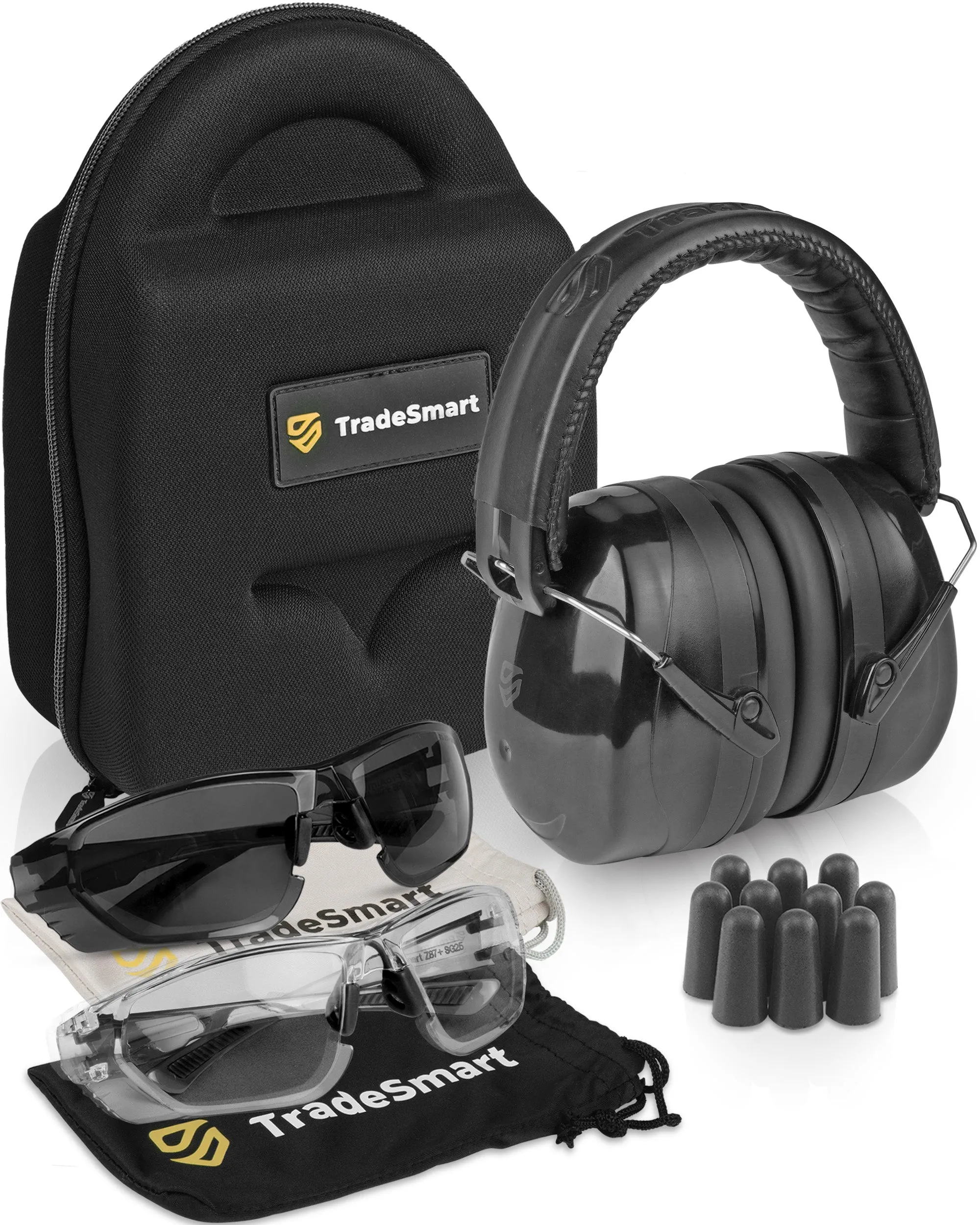 TradeSmart All-in-One Shooting Ear Protection - Comfort  NRR 28 Earmuffs, Glasses & Earplugs   Carry Case