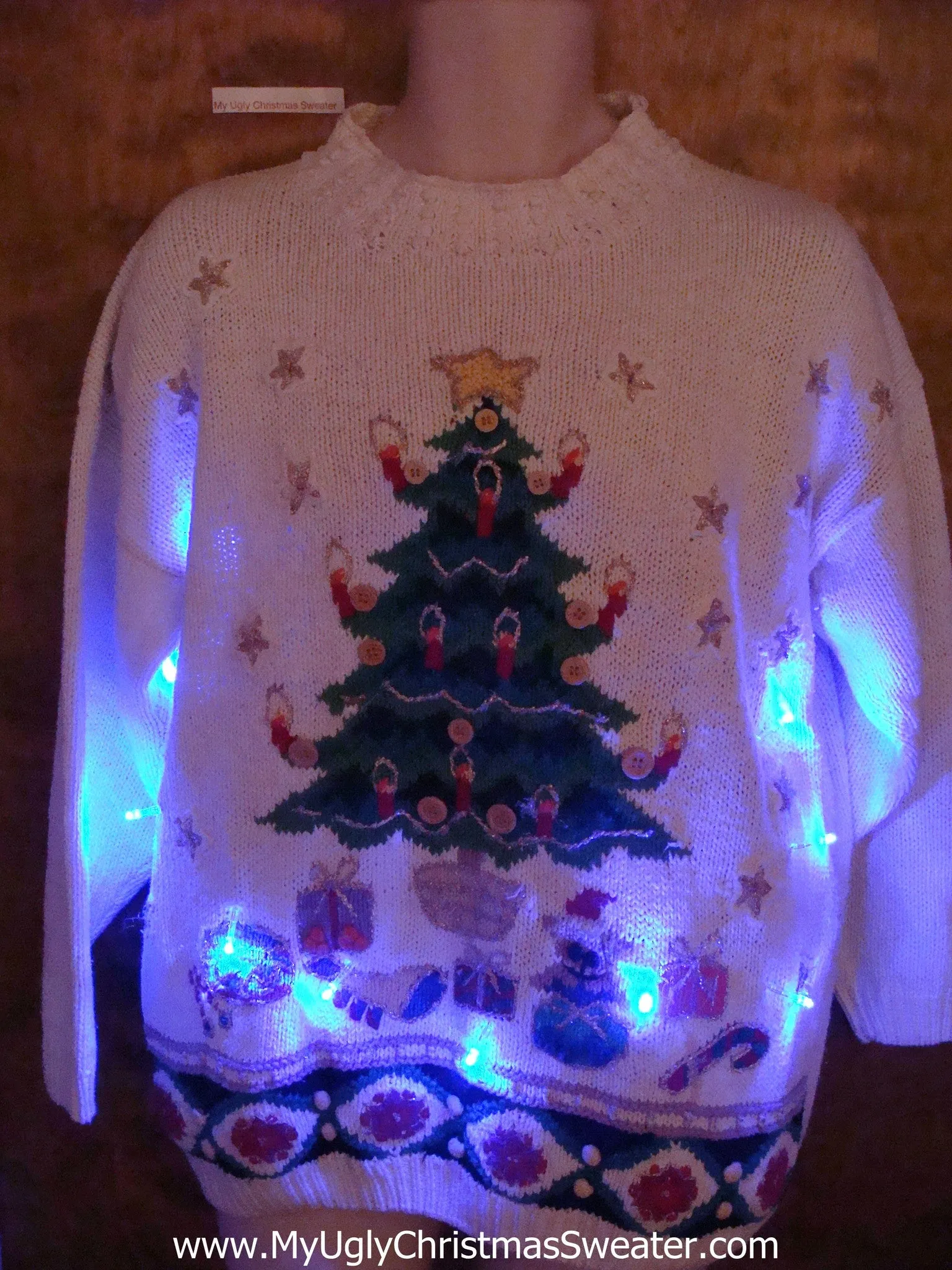 Tree with Candles Light Up Ugly Xmas Sweater