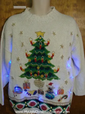 Tree with Candles Light Up Ugly Xmas Sweater