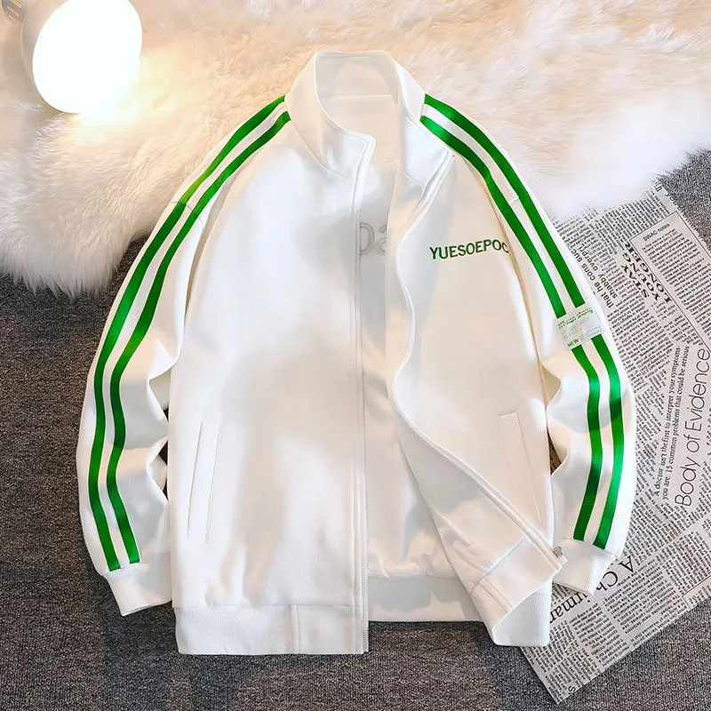 Two Stripes Letter Embroidery Trendy Loose Fit Track Jacket