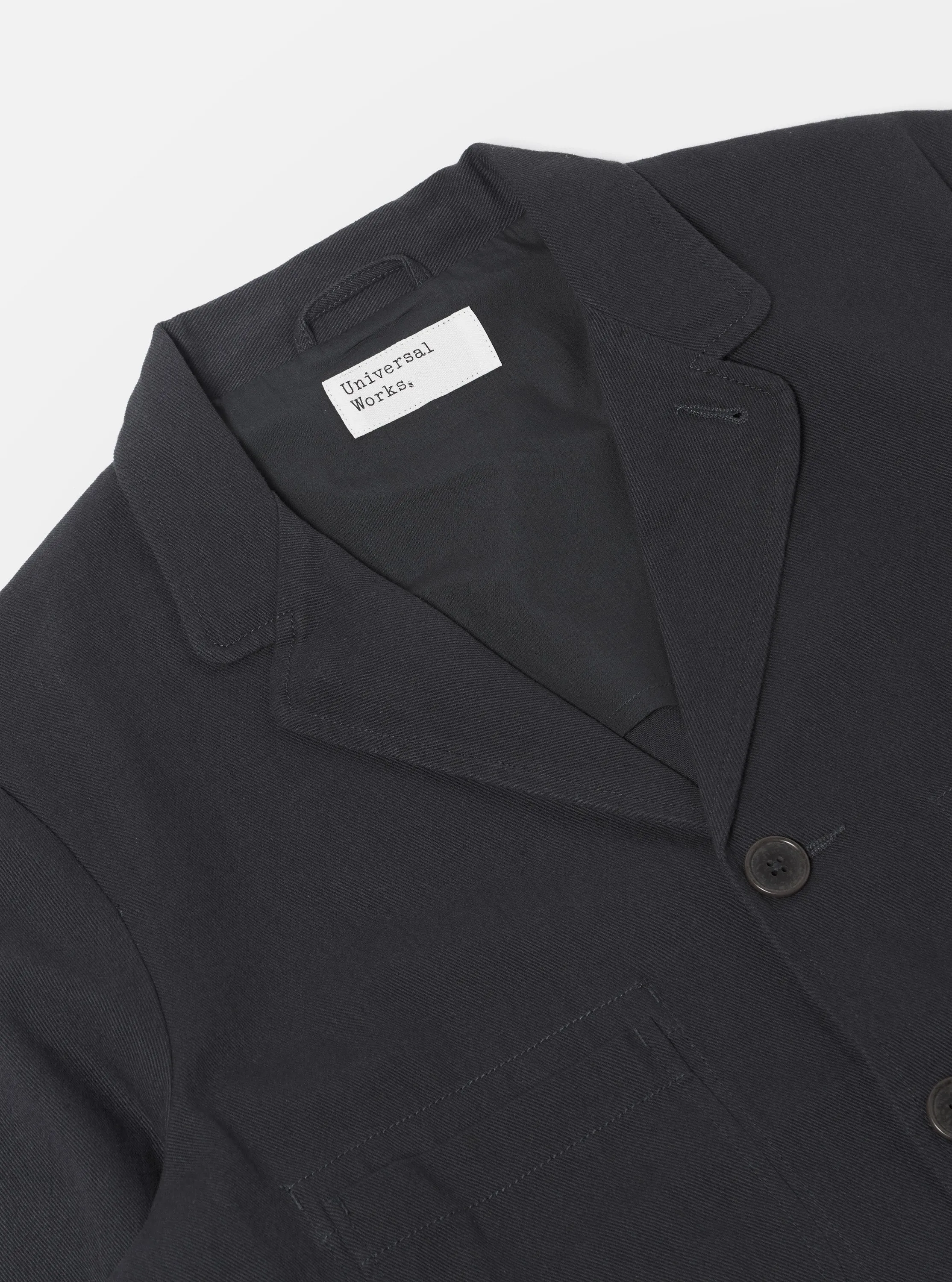 Universal Works Five Pocket Jacket in Black Winter Twill