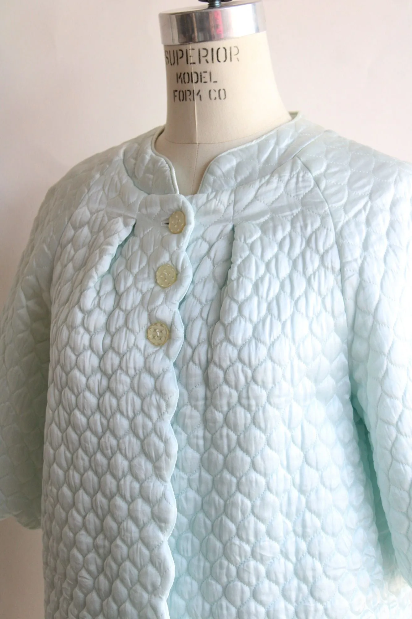 Vintage 1960s Barbizon Blue Quilted Bed Jacket