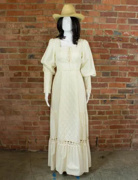 Vintage Gunne Sax Quilted Corset Dress 70s Cream White Small