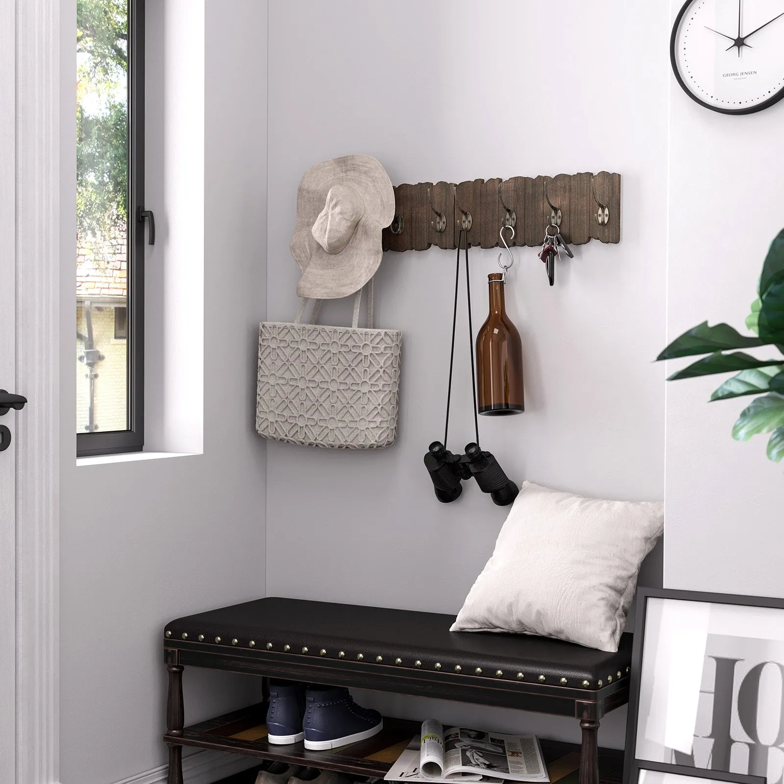 Wall Mounted Coat Rack with 4 Double Hooks