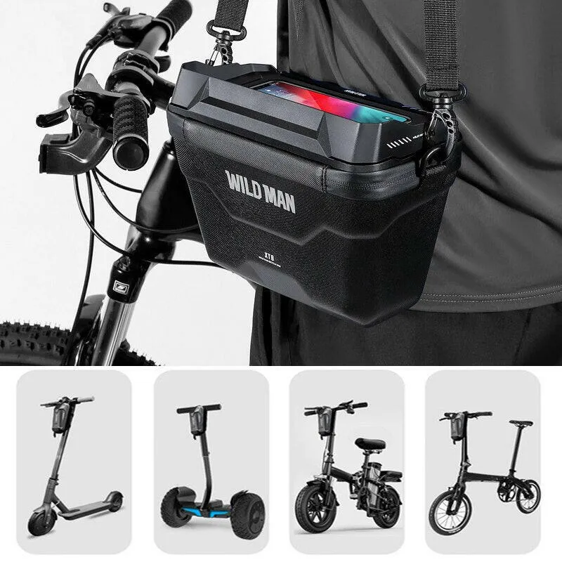 WILD MAN Electric Scooter Front Bag Hard Shell Folding Bicycle Bag Waterproof Front Folding Bicycle Bag Mtb Accessories