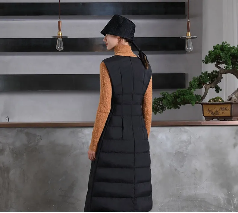 Women Sleeveless Dress Coat / Long irregular Skirt Hem Vest