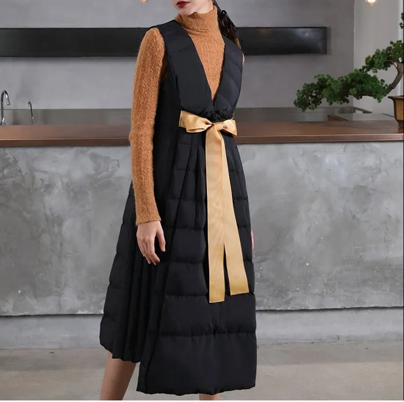 Women Sleeveless Dress Coat / Long irregular Skirt Hem Vest