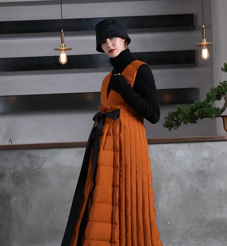 Women Sleeveless Dress Coat / Long irregular Skirt Hem Vest