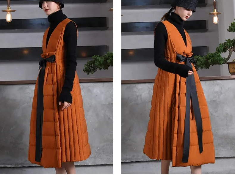 Women Sleeveless Dress Coat / Long irregular Skirt Hem Vest